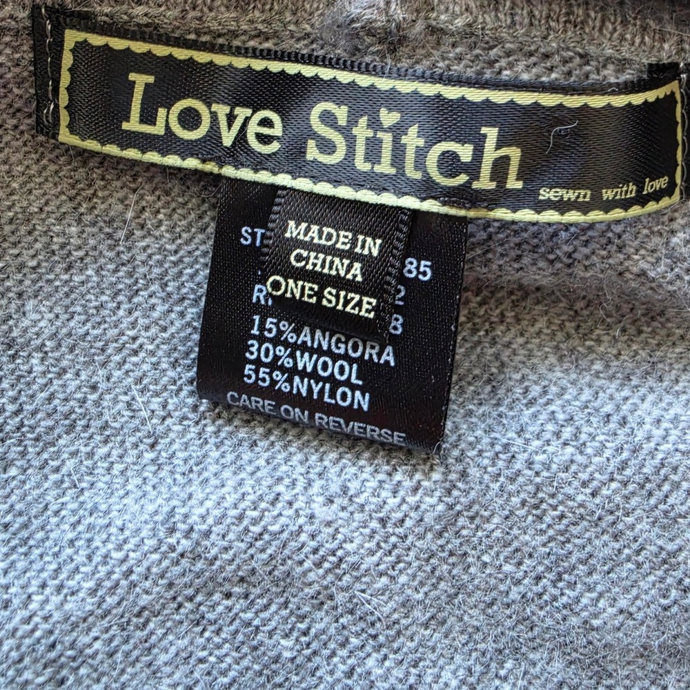 Love Stitch Gray Wool Angora Blend Cowl Neck Poncho Sweater One Size - Picture 3 of 8
